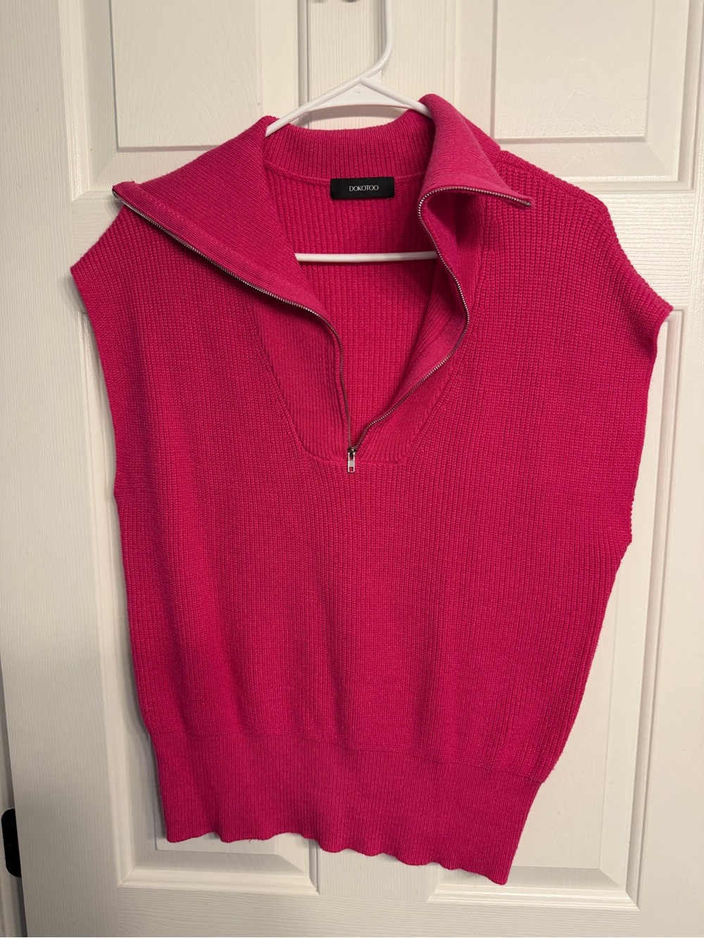 Bold Pink Sleeveless Zip-Collar Sweater Vest by DKNY